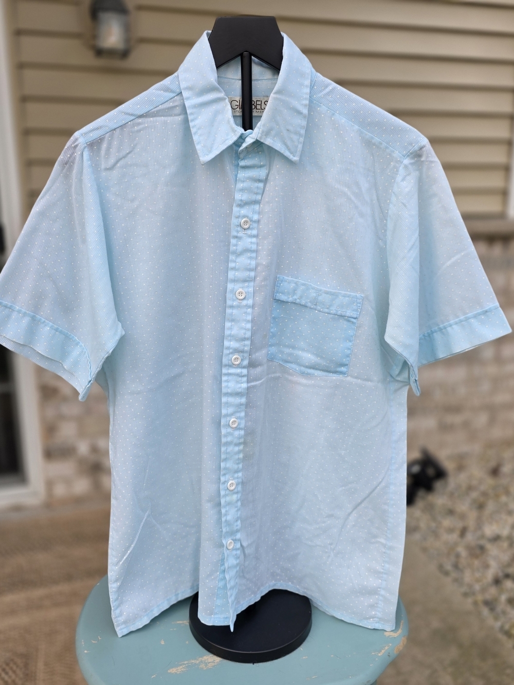 Vintage Gimbels Blue Micro Dot Button Up Shirt Men's M